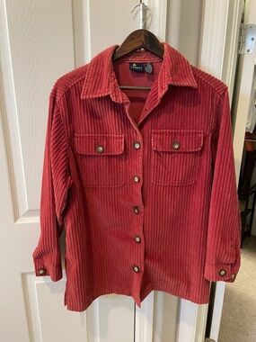 Lizsport Women's Red Corduroy Button-Up Shacket 90s